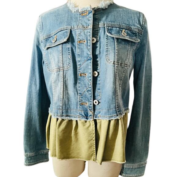 Pilcro & Letterpress Ruffle Denim Jean Jacket Size Small - Picture 9 of 10